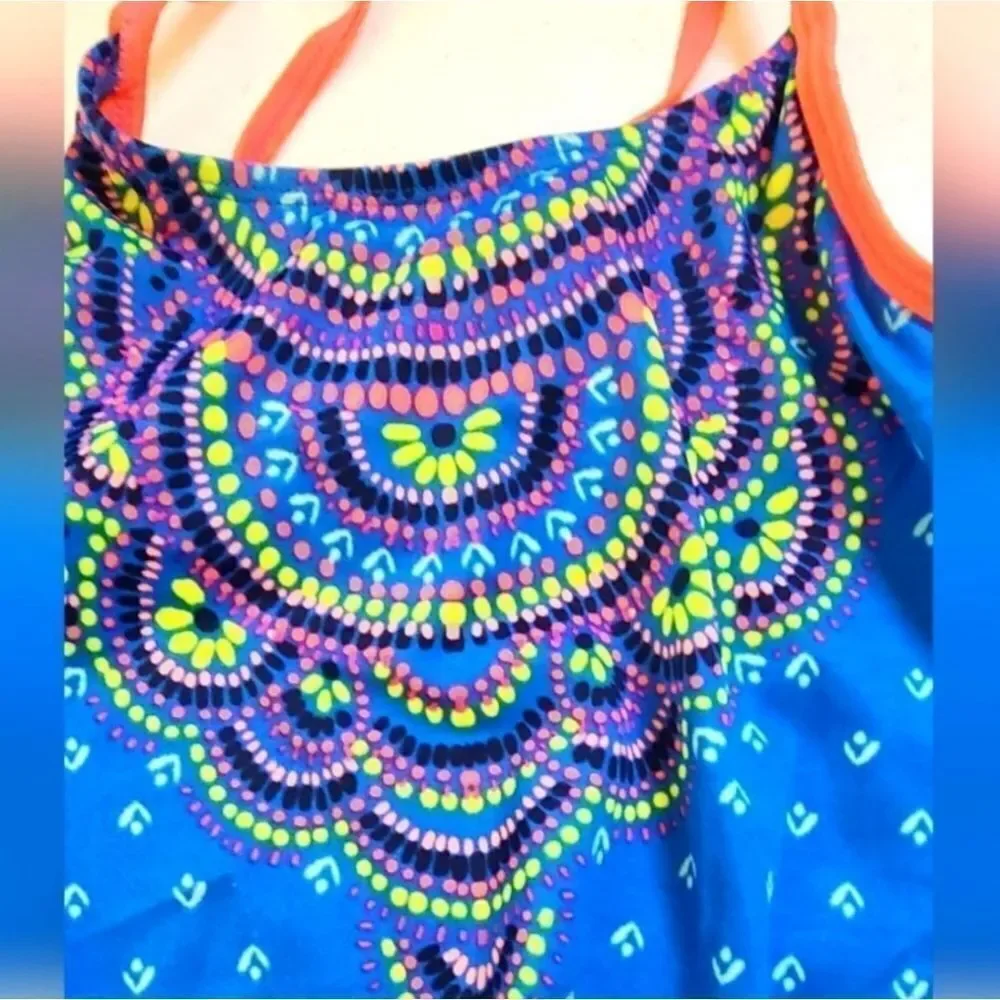 Justice Tankini 2-Pc Swimsuit Mandela Flower Print Girls‎ sz 10